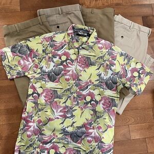 Greg Norman Collection Green and Pink Casual Button Down Shirt
